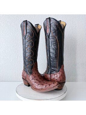 Rod Patrick Brown Full Quill Ostrich Cowboy Boots Cowgirl Snip Toe Western 9.5